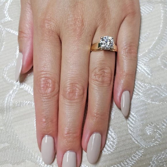 10K Solid Yellow and White Gold 3 Carats Moissanite Engagement Ring D-FL - Picture 11 of 12